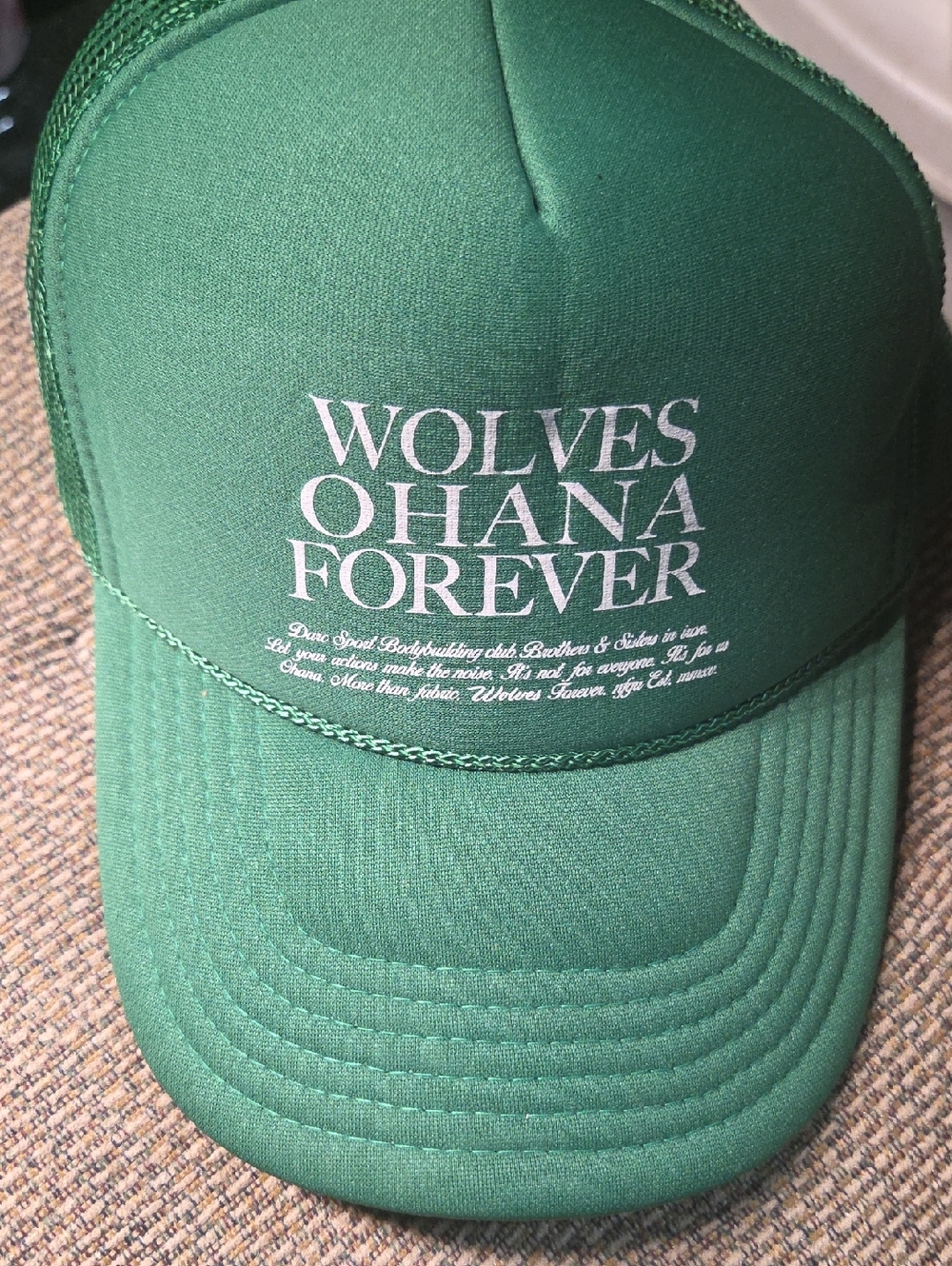 Green 'Wolves Ohana Forever' Trucker Cap